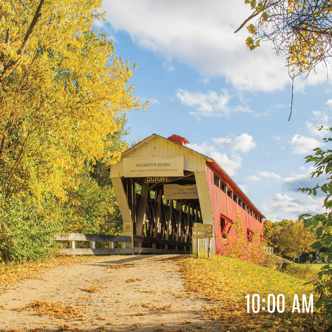 Conner Prairie's covered bridge in autumn