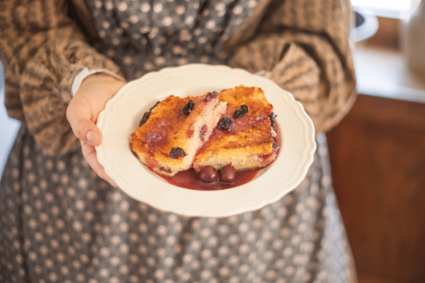 Bread and Butter Pudding with Cherry Sauce