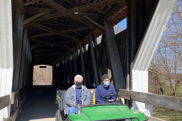 McCune brothers on the covered bridge