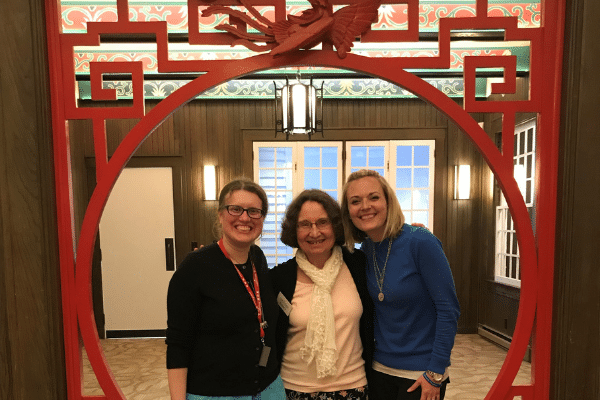 From Left: School Programs Coordinator Laura Mortell, former Senior Manager of Education Nancy Stark, and HSE Teacher-in-Residence Amy Murch at the 2019 Conner Prairie Annual Meeting