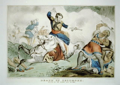 An 1846 drawing depicting Richard Johnson killing Tecumseh