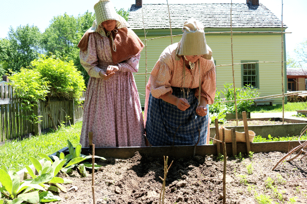 Conner Prairie interpreters in the garden