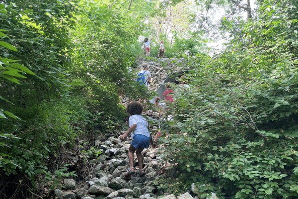 Preschool Students Exploring Conner Prairie Grounds