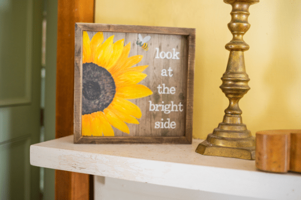 Sunflower Art Print On Fireplace Mantle