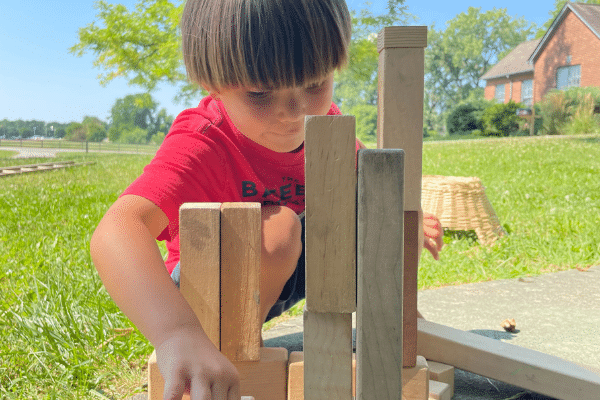 Little Boy Building With Blocks
