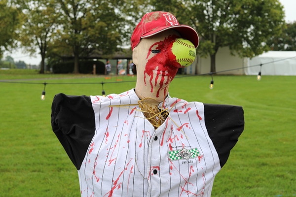 Scarecrow dressed as baseball player