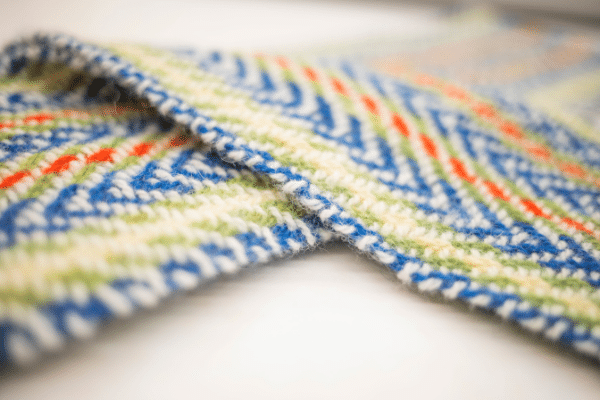 Blue, orange and green chevron patterned scarf