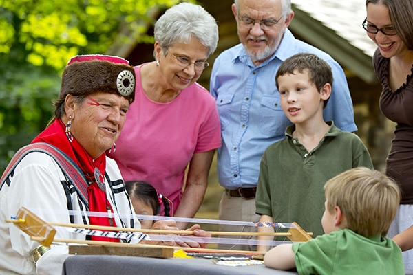 Image of bracelet making in Lenape Indian Camp