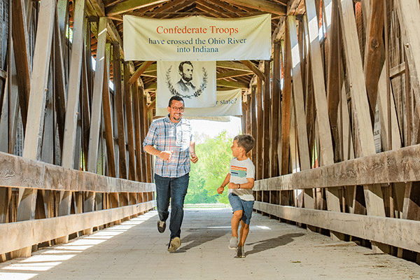 Father and Son on the covered bridge