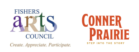 Photo of fishers art council logo and Conner Prairie Logo