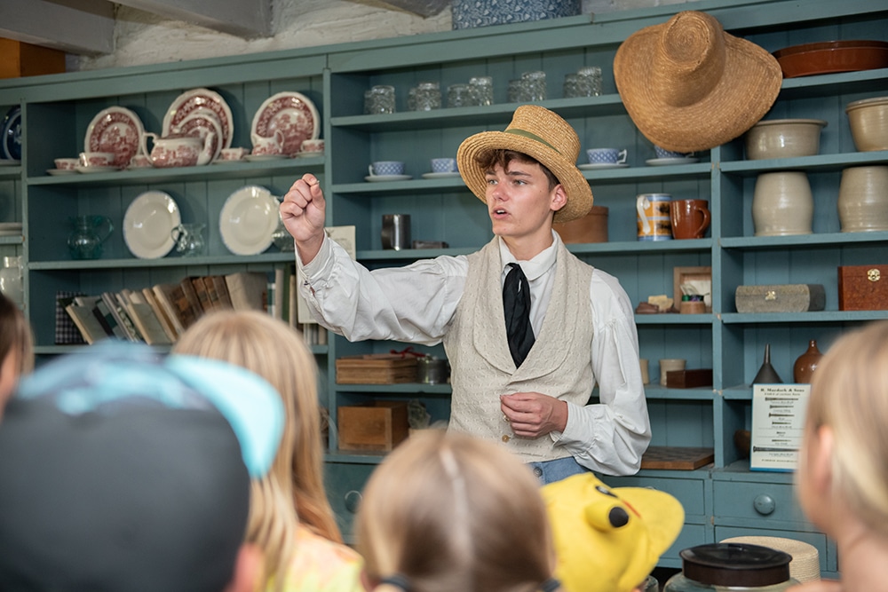 Prairietown resident talking about dry goods in the store