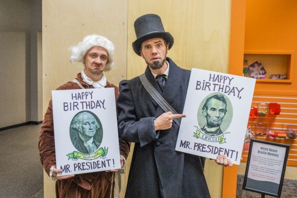 Lincolin and Washington showing off their birthday cards