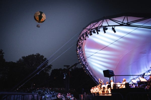 Symphony on the prairie dome at night with the balloon