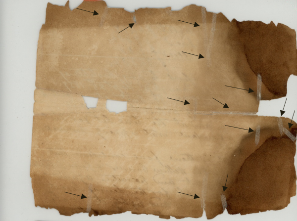 Areas of repair with Japanese tissue