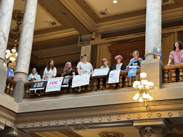 People rallying at the statehouse for transgender rights