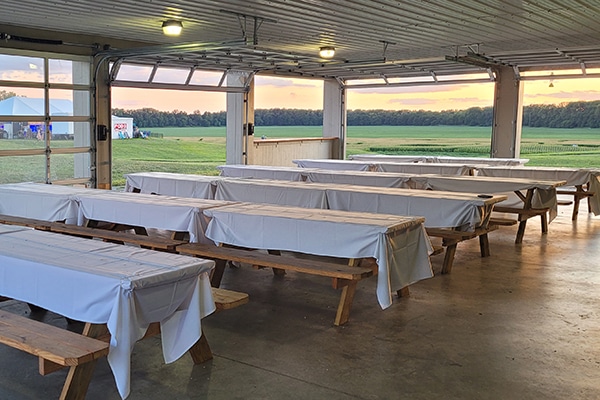 picnic tables in a shelter