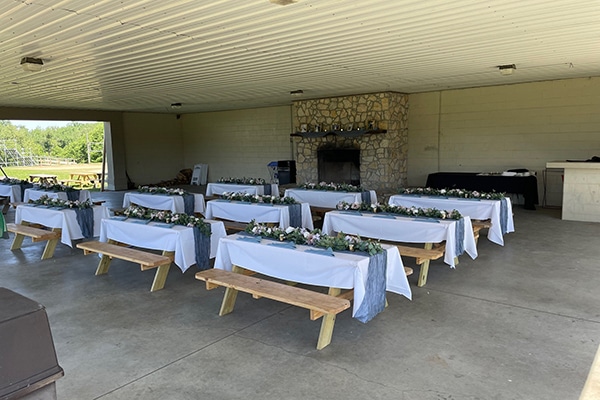 picnic tables in a shelter