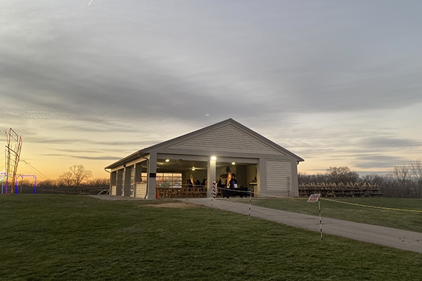 image of hilltop pavilion in the sun set