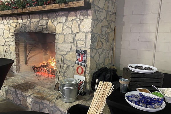 fireplace with smores