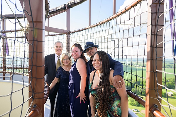 Group of people in the balloon gondola