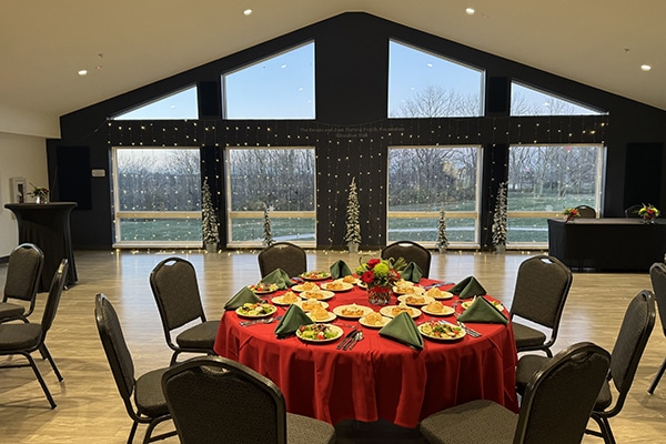 table set up in front of a window