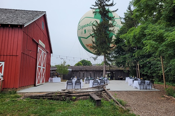 outside view of featherston barn with tables
