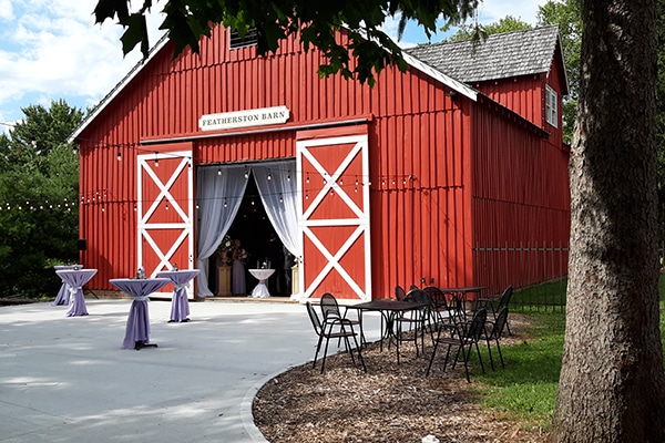 outside view of featherston barn with tables